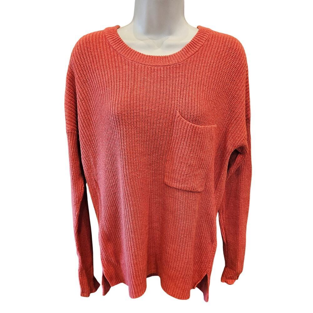 Madewell chunky knit pocket pullover sweater coral red slub slouchy winter S